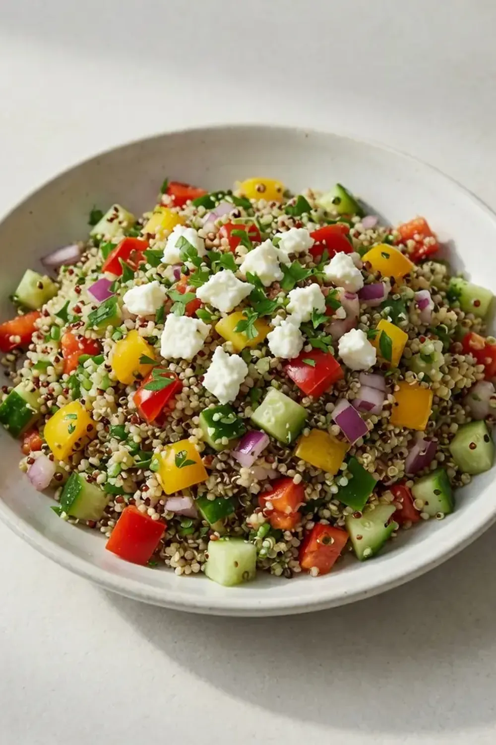 quinoa-salat mit gemüse und feta