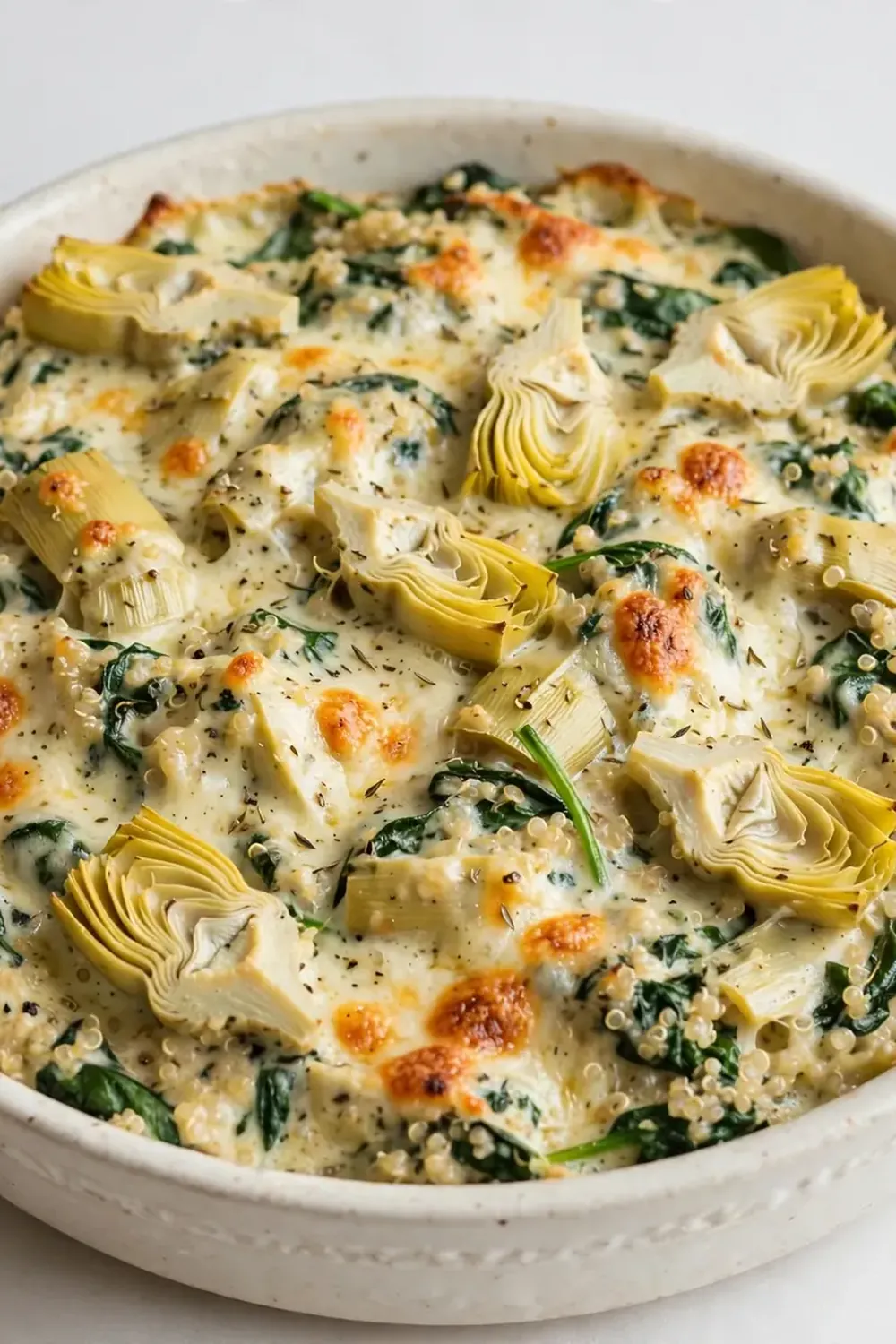 Creamy Spinach and Artichoke Quinoa Bake