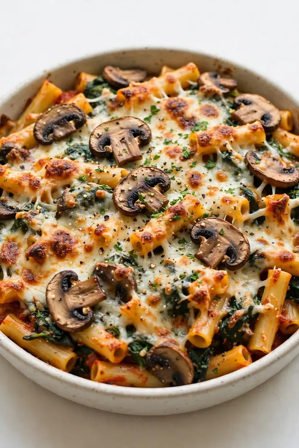 Spinach and Mushroom Baked Ziti
