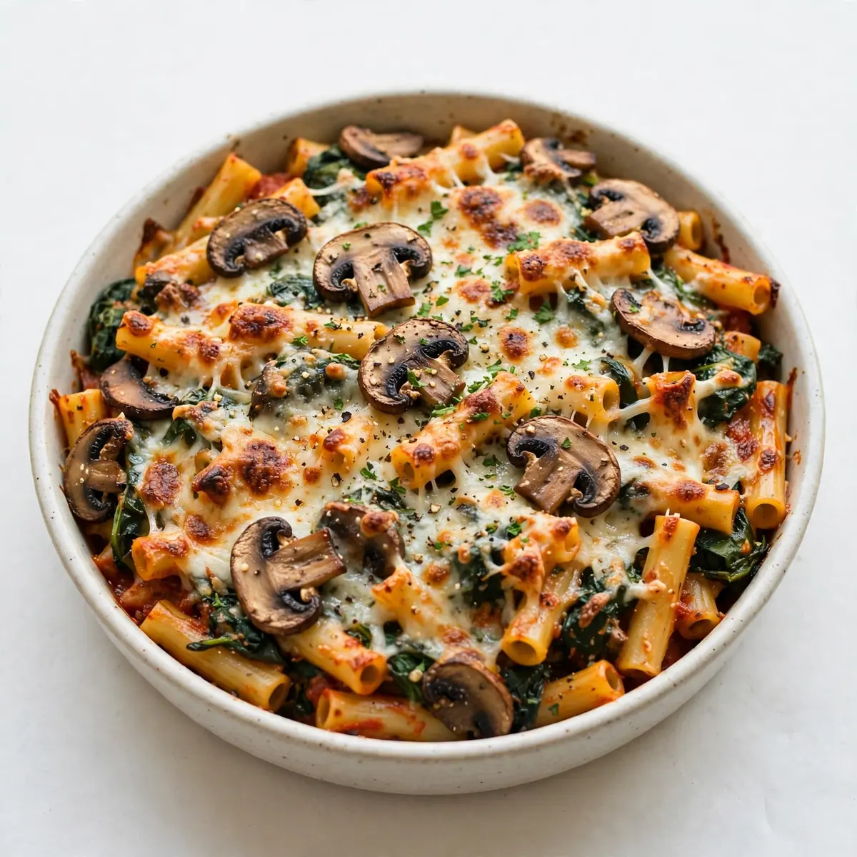 Restaurant-Qualität Gebackene Spinat-Pilz-Ziti