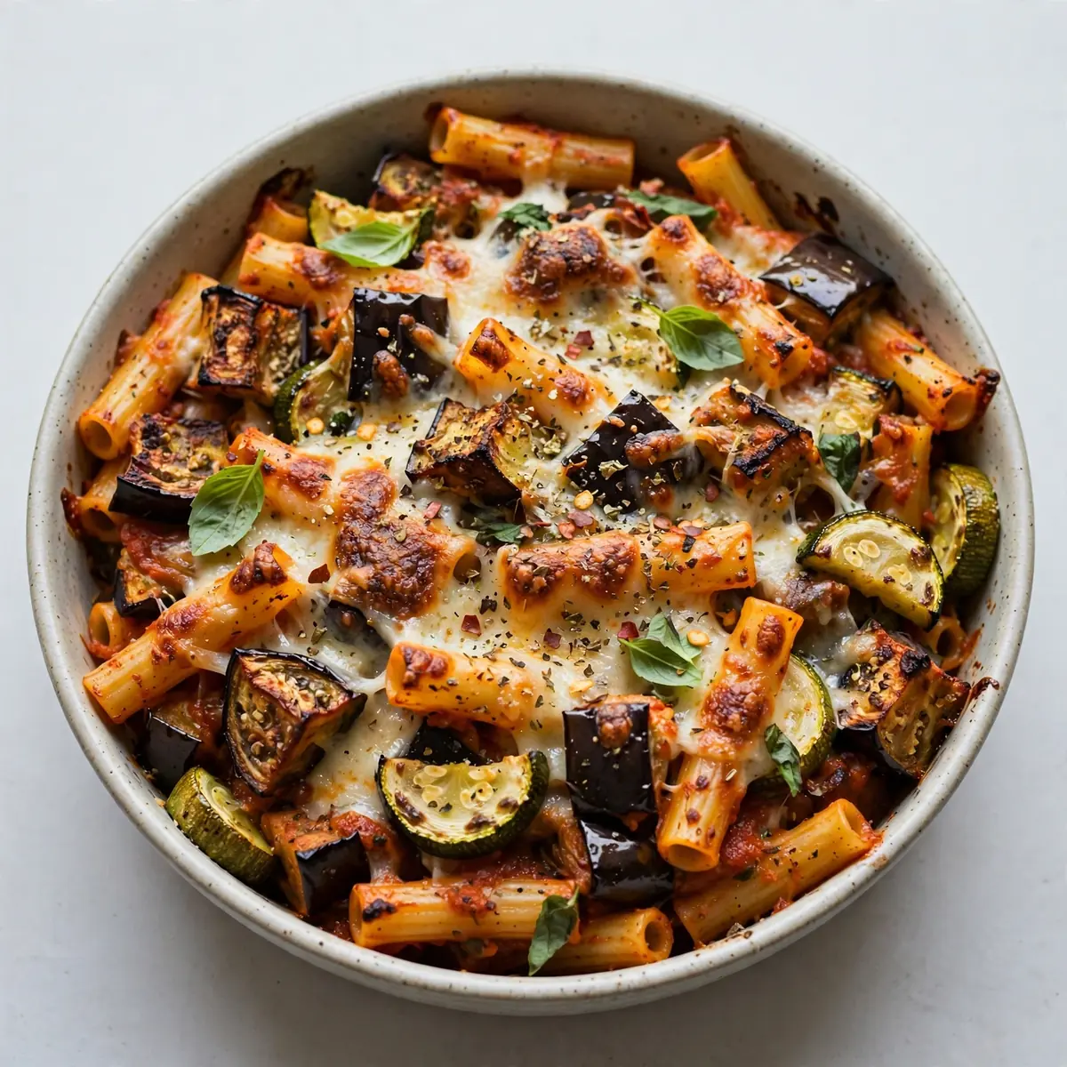 Restauranttaugliches Ofen-Ziti mit Aubergine und Zucchini