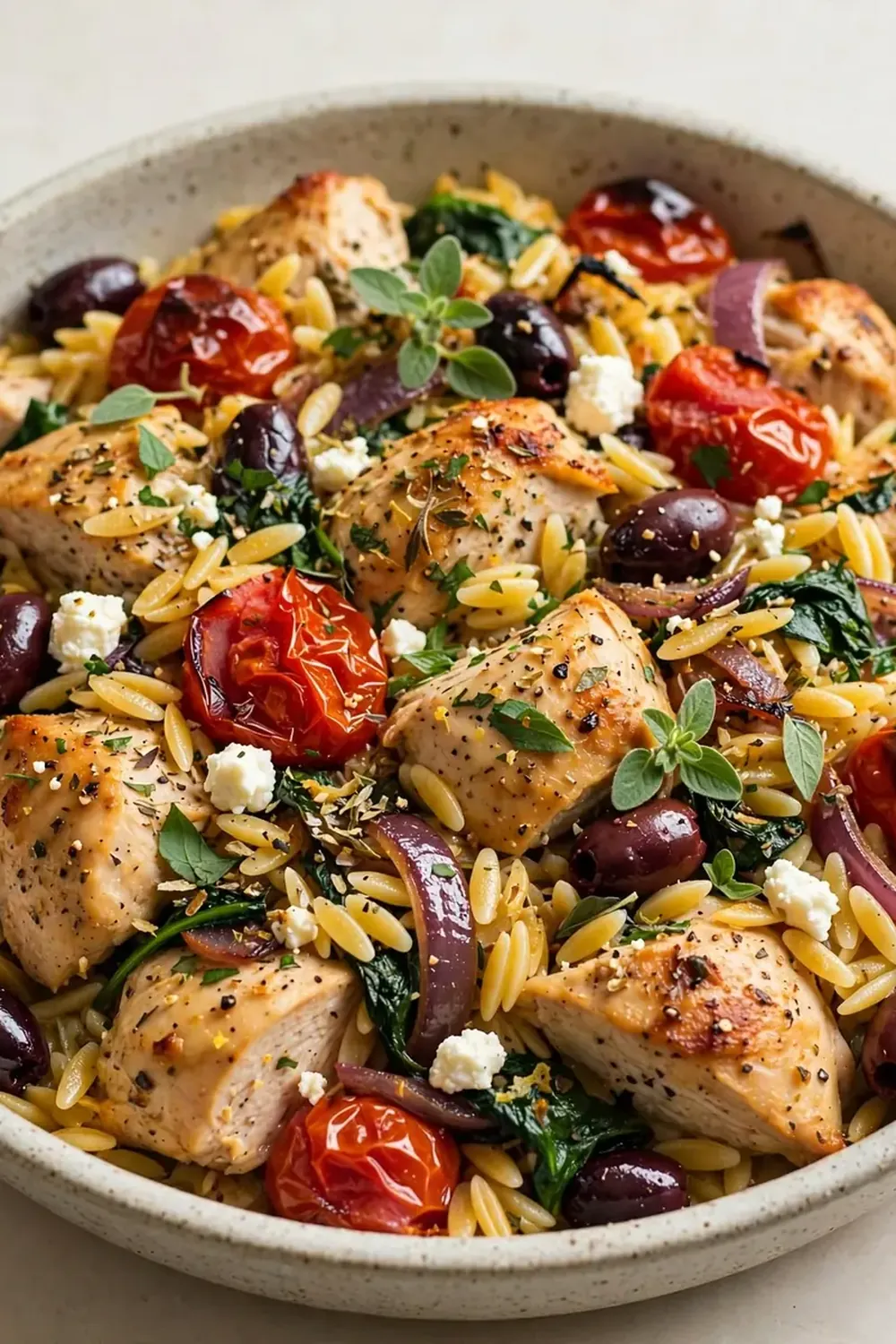 Mediterranean Chicken and Orzo Bake