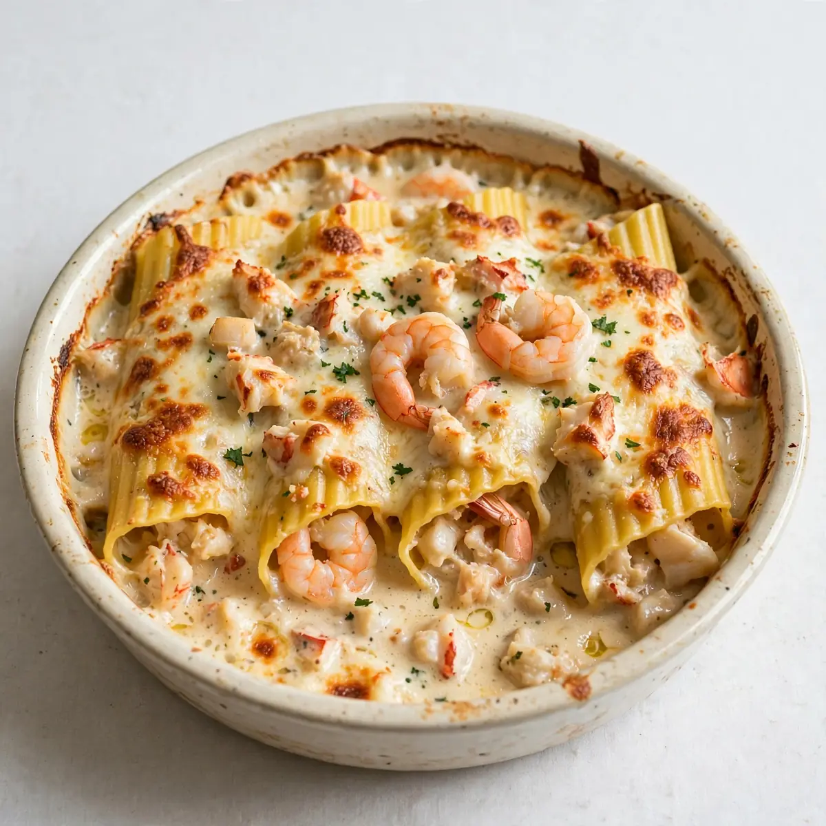 Restaurantwürdiger Meeresfrüchte-Manicotti-Auflauf