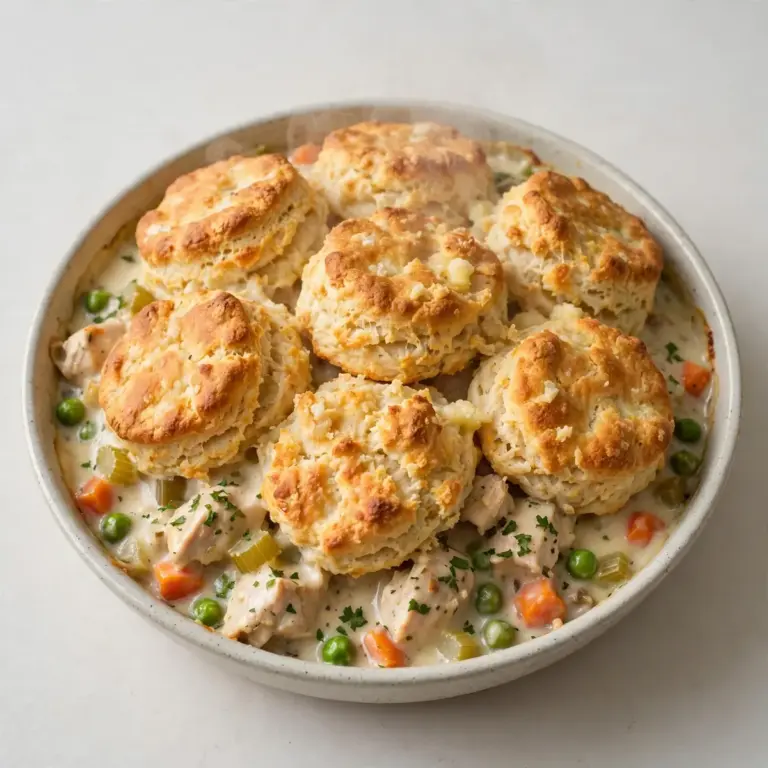 Restaurantwürdiges Hähnchen-Pot-Pie-Casserole mit Kekshaube