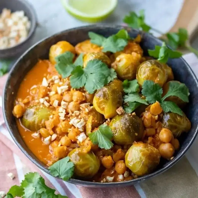 Rosenkohl-Pfanne mit Kichererbsen und Curry