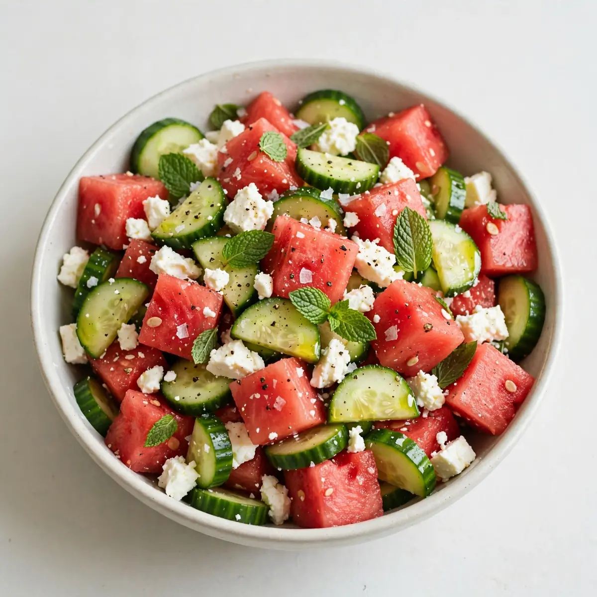 Wassermelonen-Feta-Salat mit Minze & Gurke