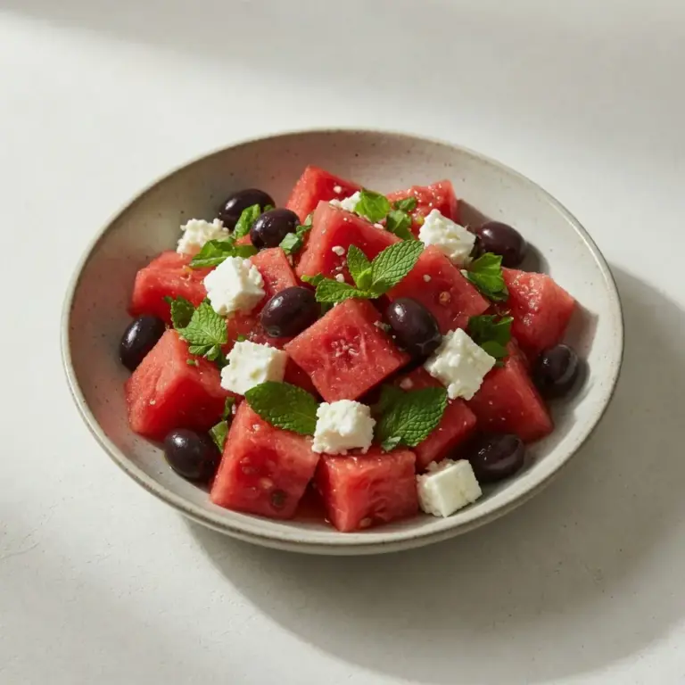 Wassermelonen-Feta-Salat mit Minze und Oliven