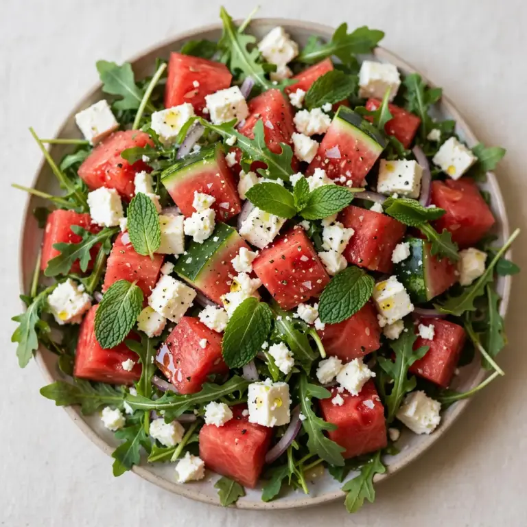 Wassermelonen-Feta-Salat mit Minze und Rucola