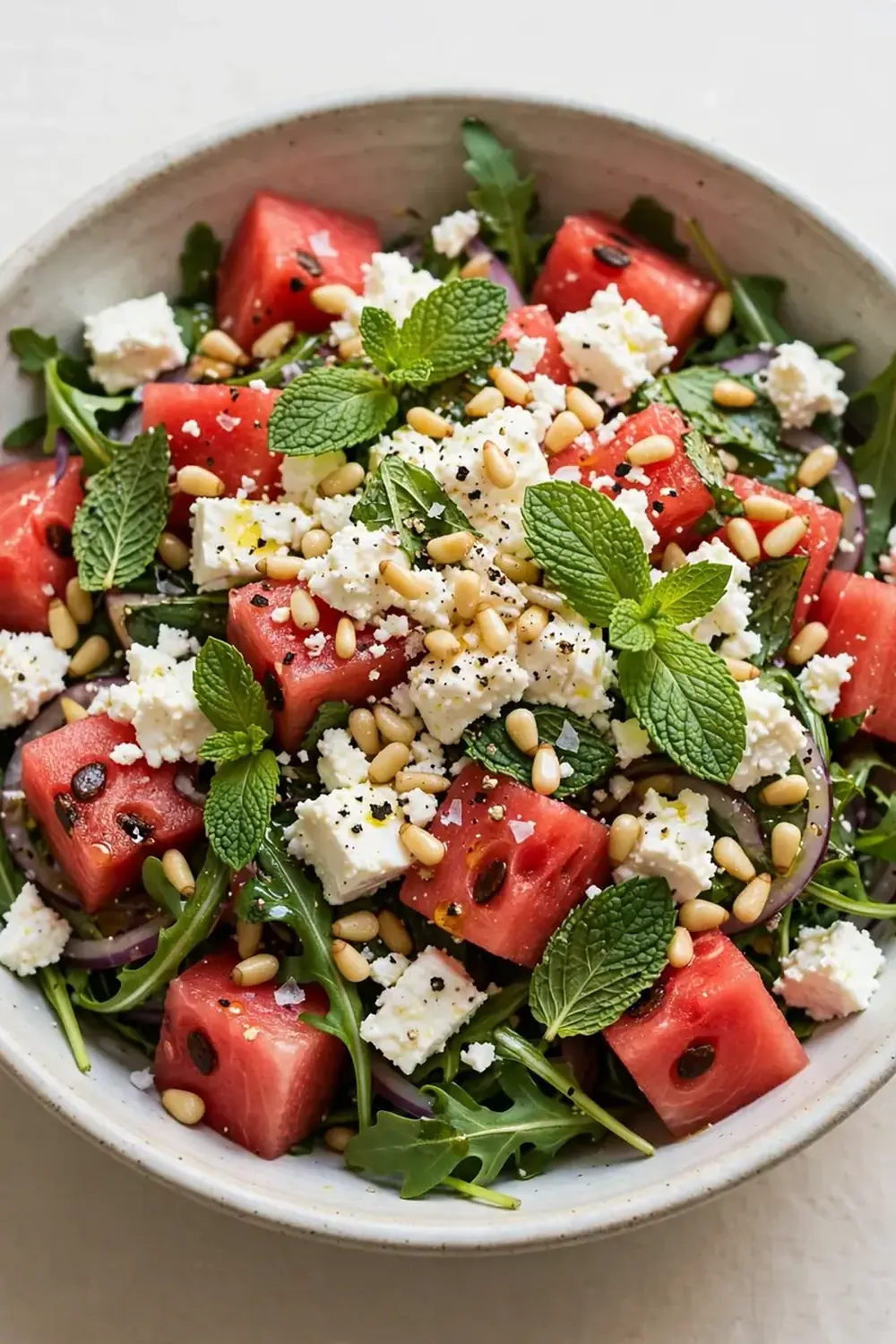 salat wassermelone feta minze pinienkerne
